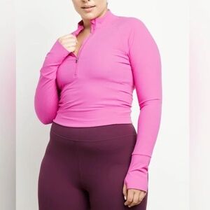 Stori Elevate Half Zip Activewear Ribbed Cropped Running Jacket in Bloom Pink